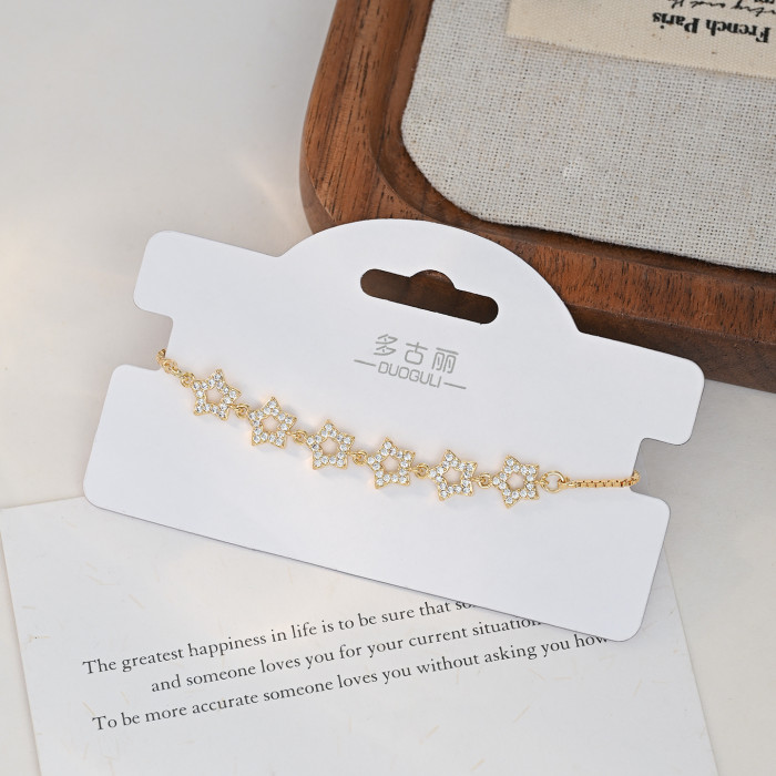 Real Gold Plated Micro Inlaid Zircon Elegant Women's Jewelry High-end Adjustable Five-pointed Star Pull Bracelet Wholesale