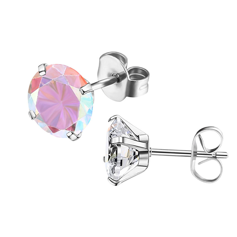 European and American Fashion Cross-Border New Colorful Round Zircon Butterfly Stud Earrings Simple Niche Versatile Earrings Ear Bone Stud Jewelry