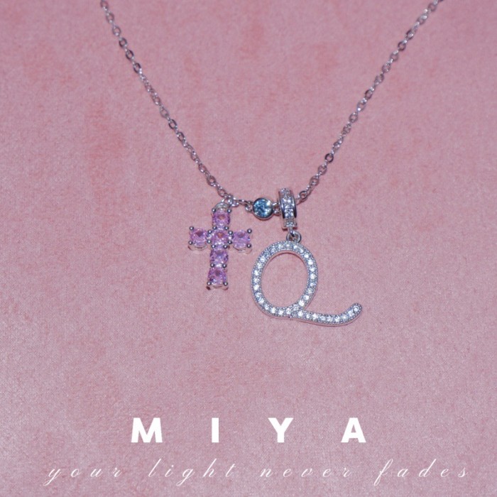 Cross-Border Hot Item Cross Blue Zircon Letter Custom Necklace Best Friend Birthday Gift 26 Letter Necklace