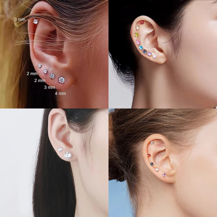 Amazon Cross-Border Exclusive Round AAA Zircon Stainless Steel Earrings Piercing Jewelry Fashion Simple Factory Direct Sale