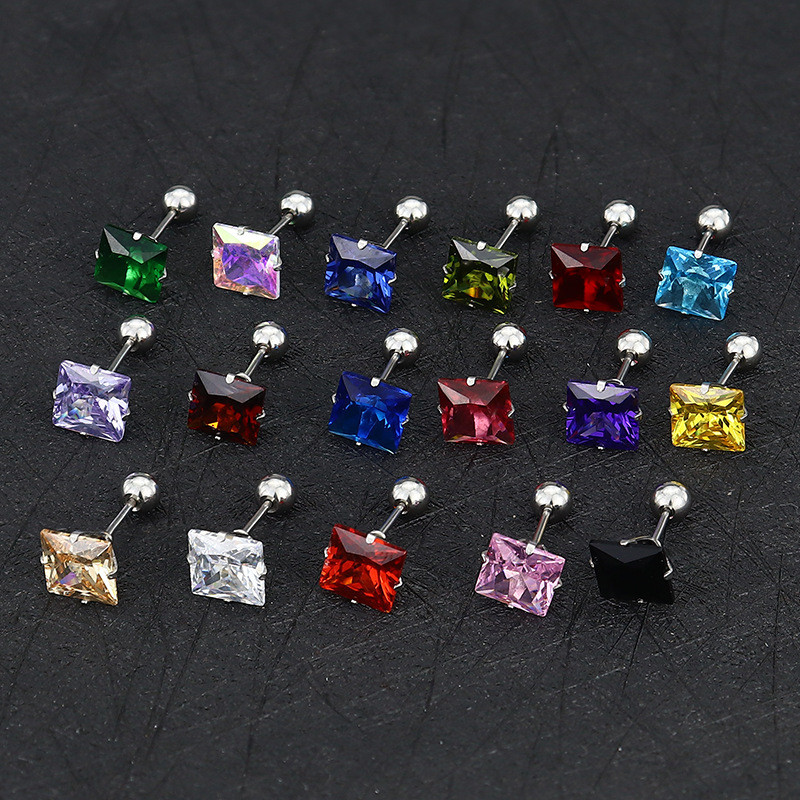 New Stainless Steel Square Zircon Earrings Sleep Without Removing Ear Bone Studs Fine Needle Style Simple Versatile Earrings Jewelry