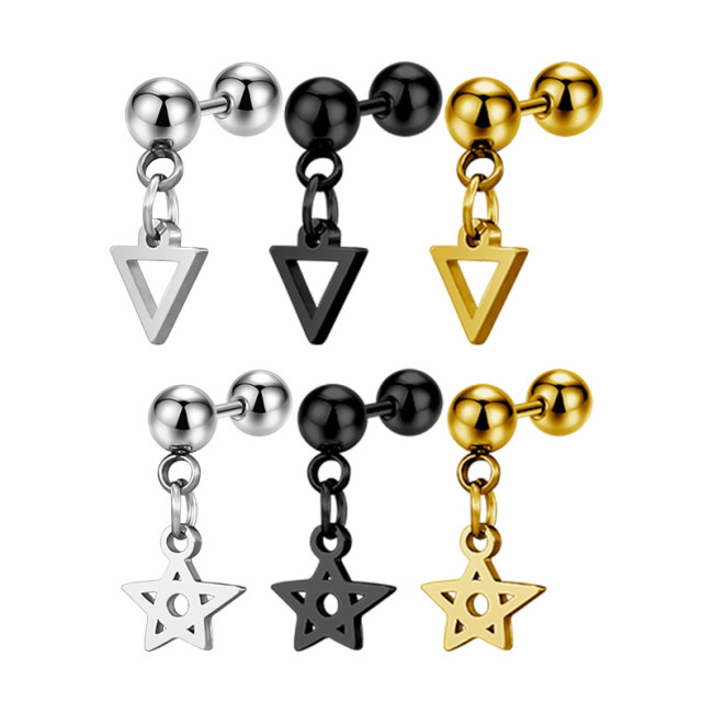 Korean Version Ins Style Simple Versatile Fashion New Triangle Round Pendant Titanium Steel Earrings Wholesale