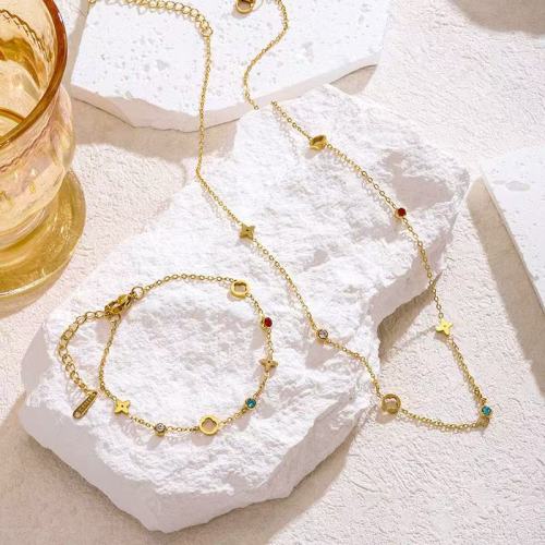 Cross-Border Hot-Selling Non-Fading Titanium Steel Bracelet Furnace Electroplated 18K Gold Light Luxury Versatile Fashion Ins Style Necklace Bracelet