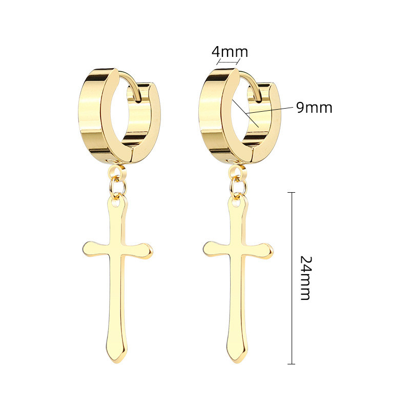European and American Cross-Border Earrings Fashion High-End Titanium Steel Cross Pendant Ear Clips New Model Source Manufacturer In Stock Wholesale