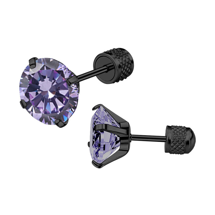 European and American New Style Sparkling Round Zircon Earrings Ear Bone Studs Insertable Threaded Exquisite Carved Pattern Cylinder Ear Back Ear Jewelry