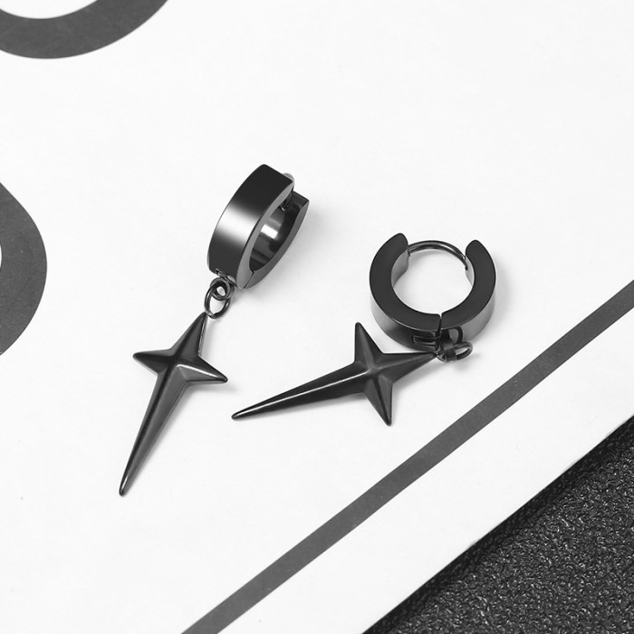2023 Titanium Steel Simple Personality Trendy Ear Cuff Star Pendant Earrings Men's Ear Cuff Jewelry Manufacturer Whol...