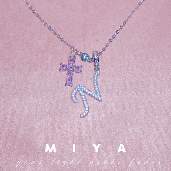 Cross-Border Hot Item Cross Blue Zircon Letter Custom Necklace Best Friend Birthday Gift 26 Letter Necklace