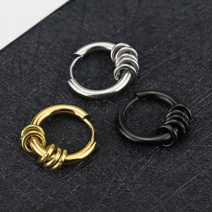 2023 Japan and South Korea Hot Selling Simple Personality Hip Hop Trendy Men's Titanium Steel Ear Buckle Earrings Ele...