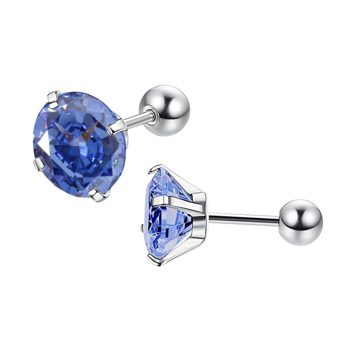 Amazon Cross-Border Exclusive Round AAA Zircon Stainless Steel Earrings Piercing Jewelry Fashion Simple Factory Direct Sale