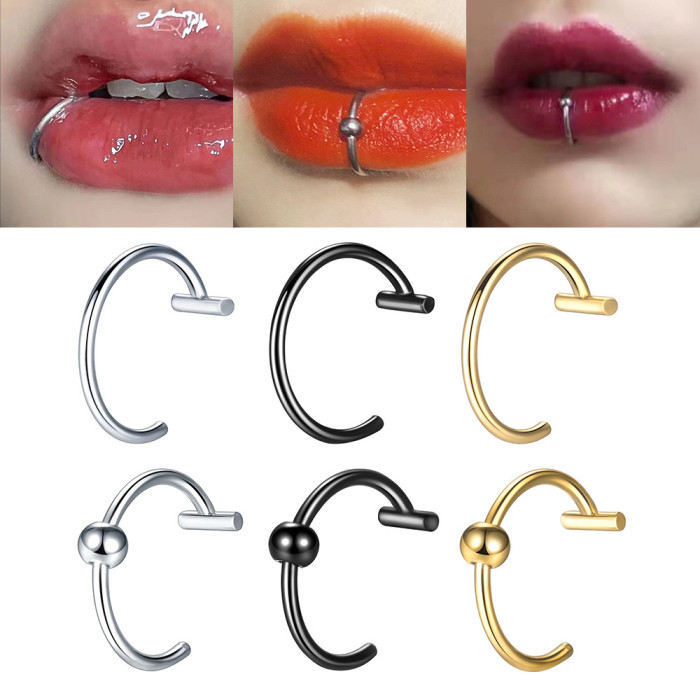 Fake Lip Studs No Piercing Heart Lip Clips Titanium Steel Disco Clips Non-Pierced Ear Clips Stainless Steel Personality Punk Cross-Border
