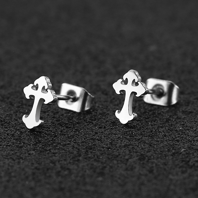 European and American Cross-Border New Fashion Earrings Cross Stainless Steel Simple Versatile Personality Small Stud Earrings Jewelry Wholesale