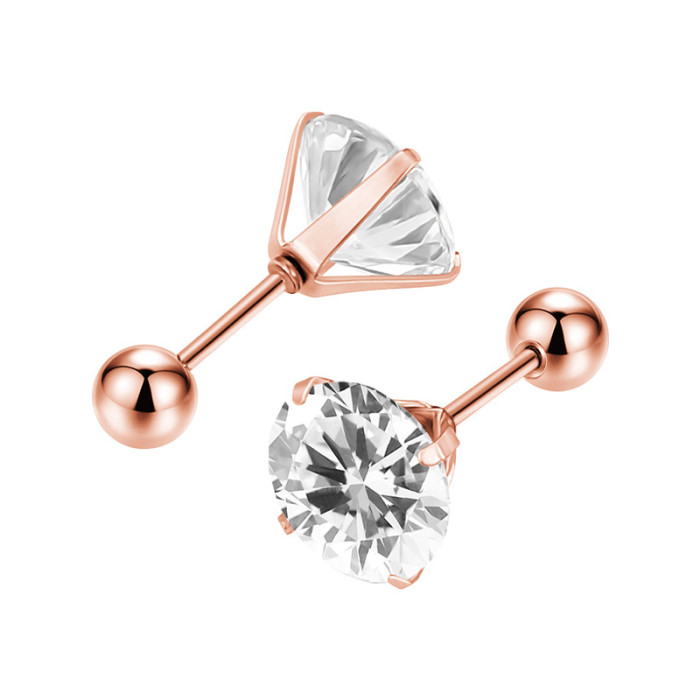 Fashion New Versatile Titanium Steel Round Zircon Press Claw Round Ball Plug 3-8mm Crystal AAA Colorful Hua Zi Earrings
