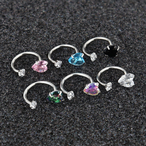 European and American Cross-Border Fashion New Heart-Shaped Zircon Horseshoe Bar Ear Cuff Nose Ring Nose Stud Versatile Simple Piercing Jewelry