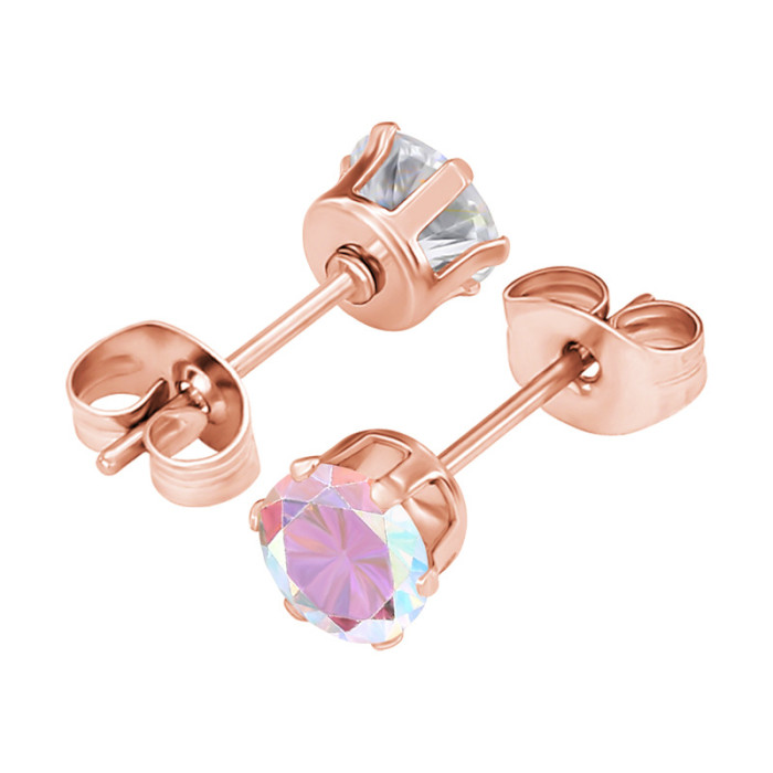 Amazon Fashion Simple New Six-Claw Round Zircon 3A Zirconia Earrings Ear Bone Studs Niche Versatile Ear Jewelry Whole...