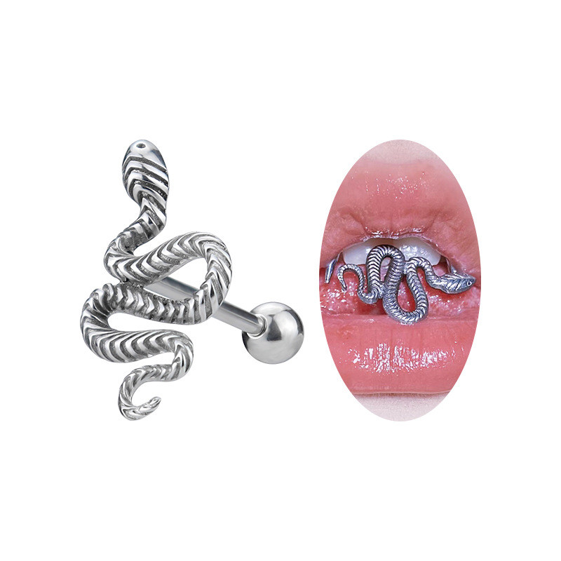 European and American Cross-Border Minimalist Cool Style Titanium Steel Microphone Snake Skull Tongue Piercing Hip-Hop Punk Style Piercing Jewelry