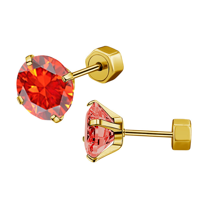 European and American Fashion Cross-Border New Colorful Round Zirconia Insert Earrings Simple Niche Versatile Earrings Ear Bone Stud Jewelry
