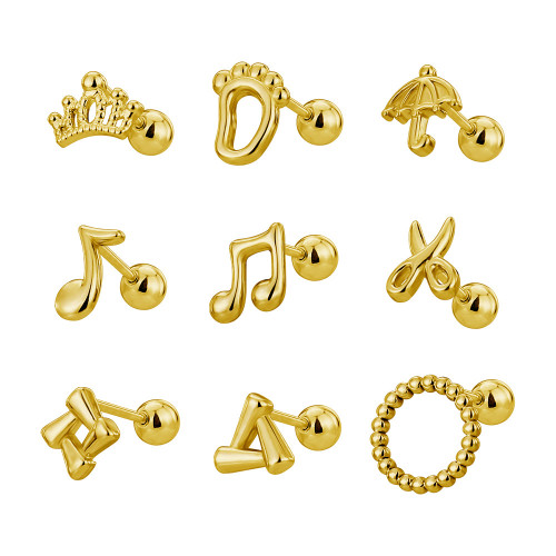 Cross-Border Hot Selling Piercing Studs Twist Screw Geometric Small Earrings Titanium Steel Simple Resin Cute Animal Ear Jewelry