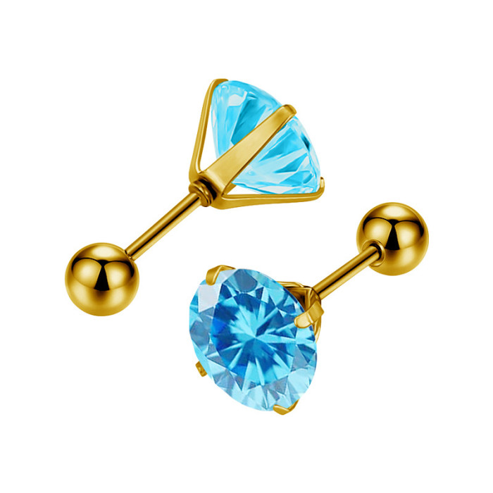 Wholesale Niche High-End Titanium Steel Ear Bone Studs Fashion Versatile AAA Colorful Round Zircon Ear Studs Earrings
