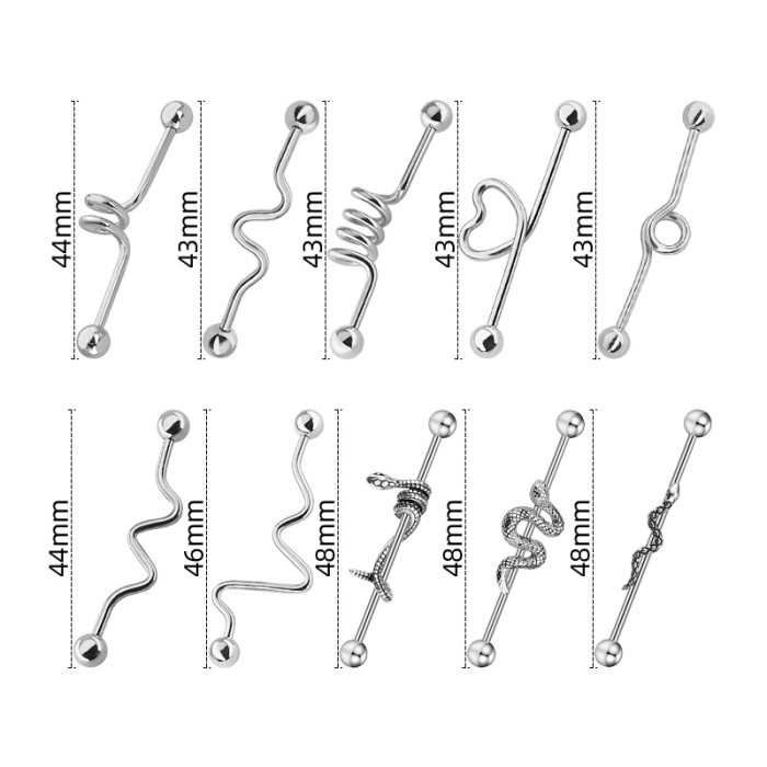 European and American Hot-Selling Long Stainless Steel Earrings Amazon AliExpress Blackened Small Snake Long Rod Ear Bridge Piercing Jewelry