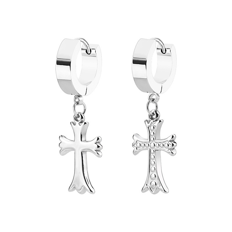 Cross-Border Hot Selling Titanium Steel Earrings Electroplated Cross Pendant Ear Clips Hip Hop Punk Style Unisex Earrings Manufacturer Wholesale
