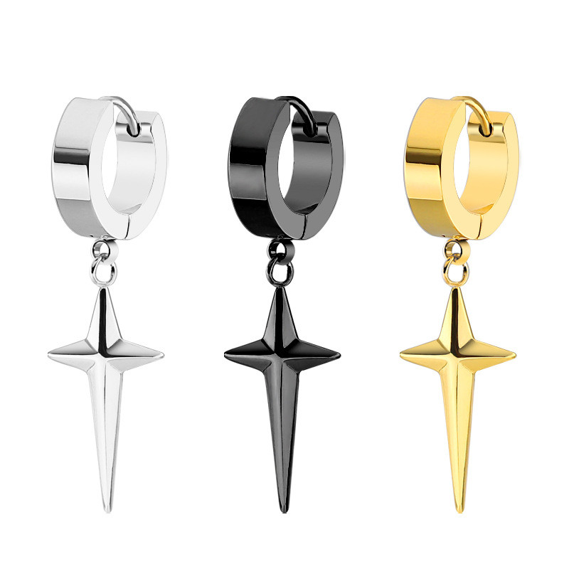 2023 Titanium Steel Simple Personality Trendy Ear Cuff Star Pendant Earrings Men's Ear Cuff Jewelry Manufacturer Cross-Border Wholesale