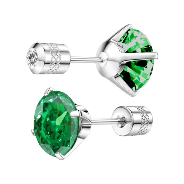 New Threaded Carved Pattern Round Double-Headed Drill Titanium Steel Inlaid Four-Prong Zircon Earrings Factory Direct...