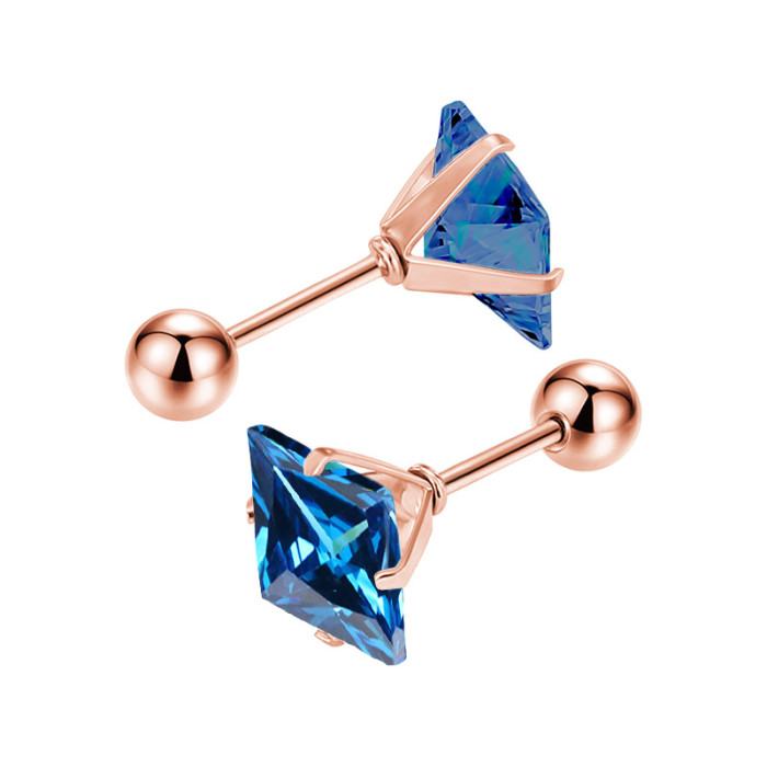 2025 Fashion New Stainless Steel Square Colorful Zircon Earrings Ear Studs Simple Niche Ear Jewelry Wholesale