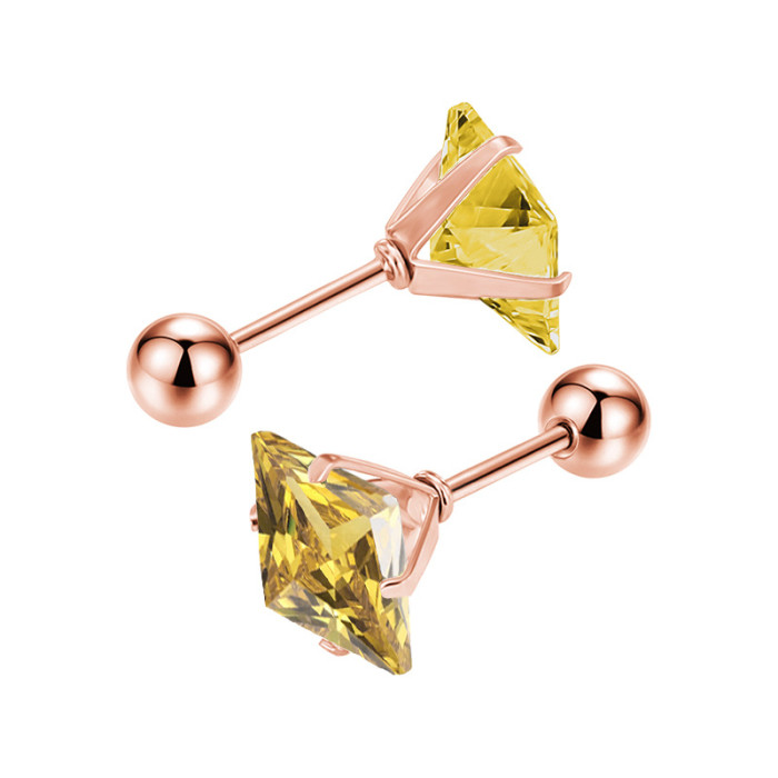 2025 Fashion New Stainless Steel Square Colorful Zircon Earrings Ear Studs Simple Niche Ear Jewelry Wholesale