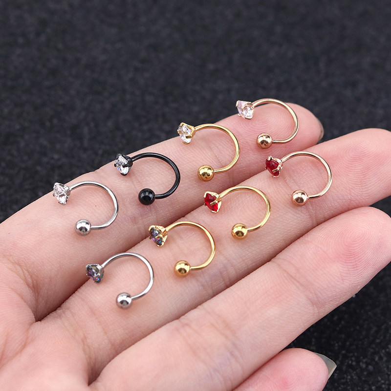 G23 Titanium C-shaped Nose Ring Simple Basic Nose Stud Ear Cartilage Stud Horseshoe Ring Zircon F136 Body Piercing Jewelry