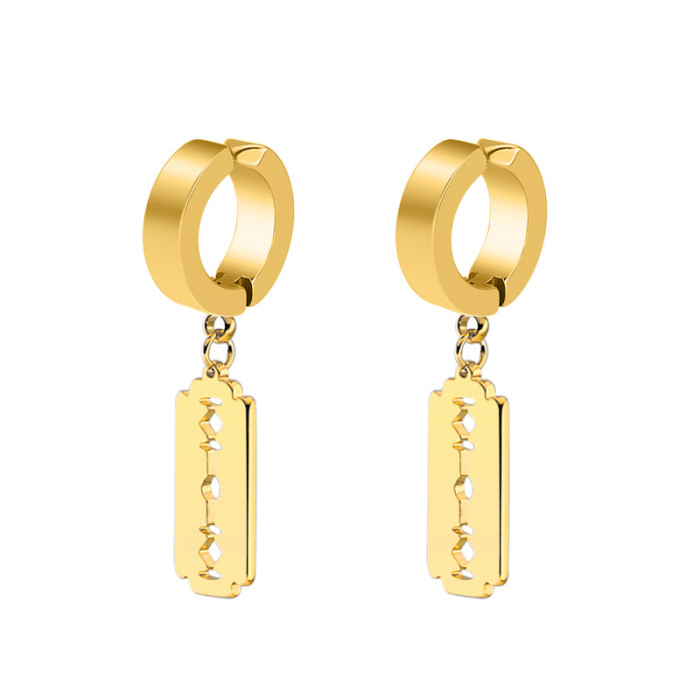Hip-Hop Punk Personality Fashion Creative Blade Pendant Titanium Steel Ear Clip Flat Earrings Manufacturer Wholesale