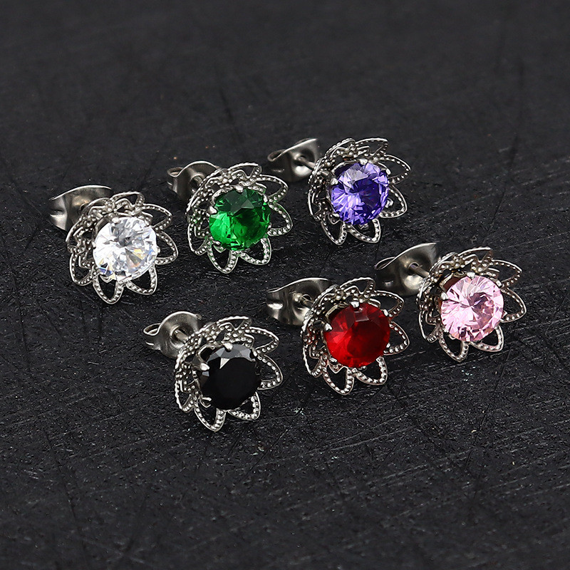 Cross-Border New Zircon Inlaid Sunflower Fine Needle Earrings Niche Design Sense Elegant Earrings Jewelry Factory Direct Sale