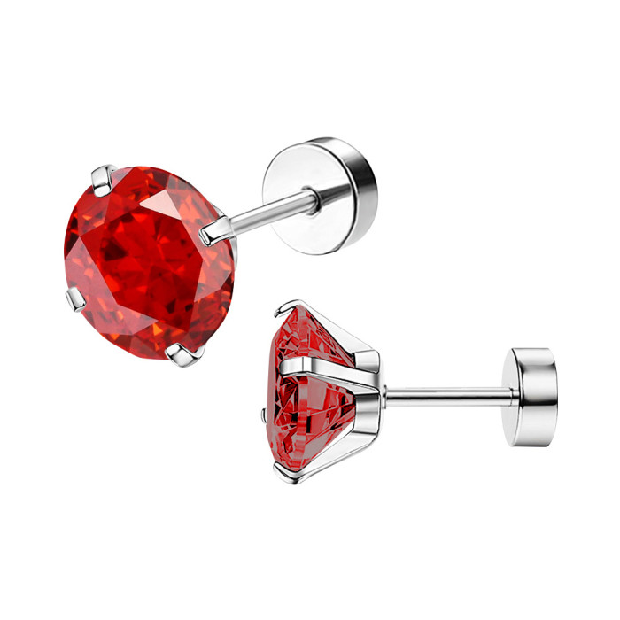 New Classic Stainless Steel Round Zircon Earrings Insert Type Round Cake Ear Studs Ear Bone Studs Ear Jewelry Wholesale
