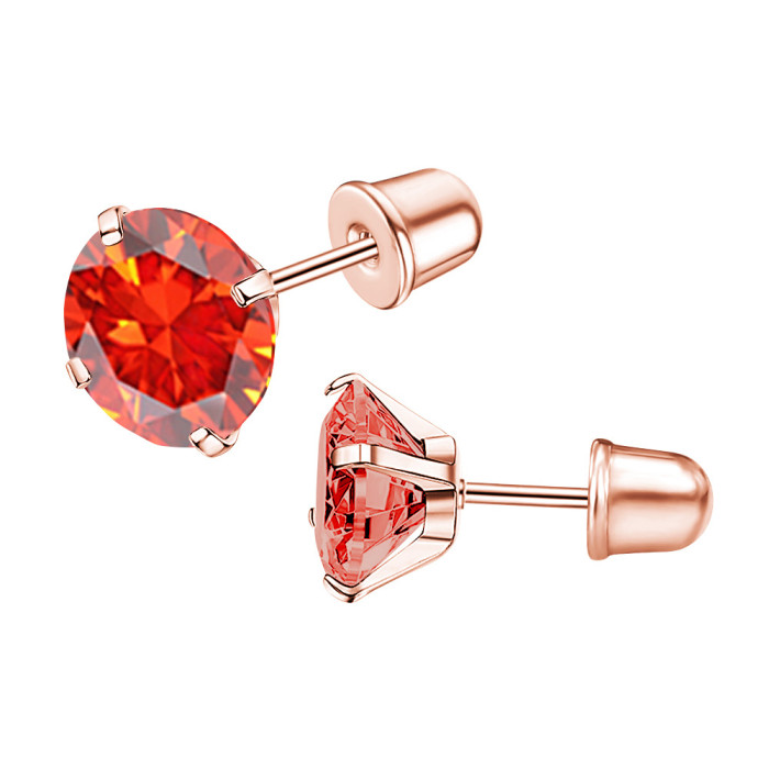 Stainless Steel Fine Needle Four-Claw Setting 5A Zircon Earrings Threaded Ear Bone Studs Classic Versatile AliExpress Cross-Border Model