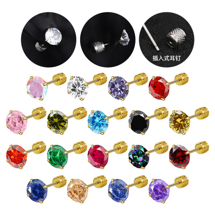 2025 Simple New Insert Colorful Round Zircon Stainless Steel Earrings Ear Bone Studs Design Sense High-end Earrings J...