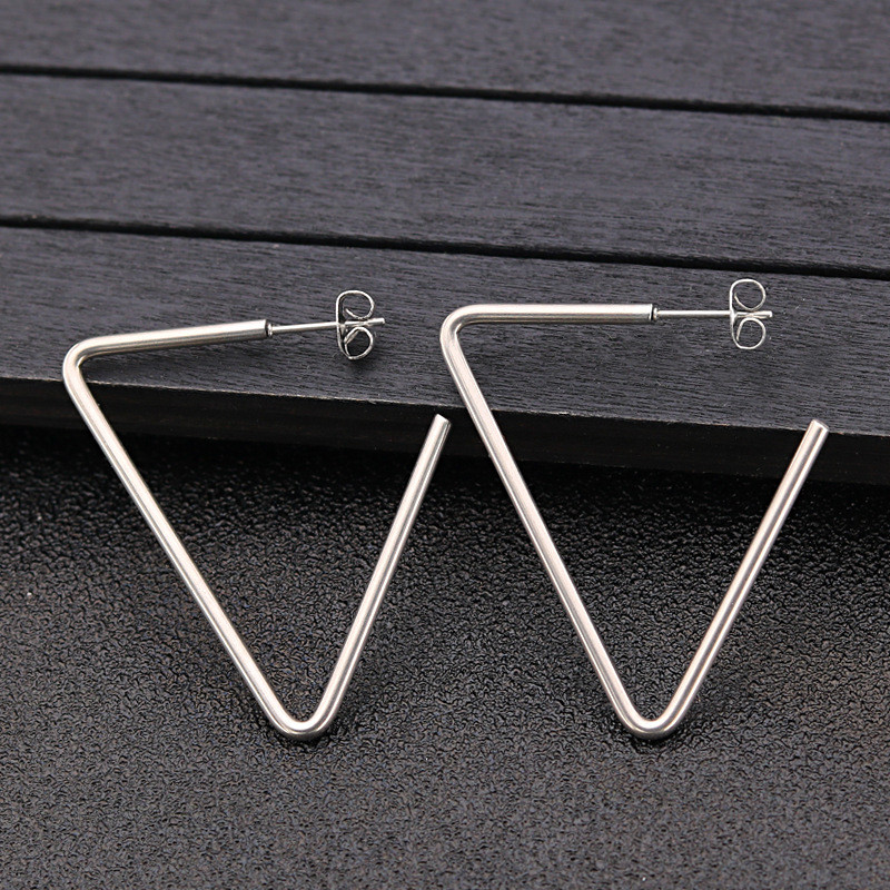 European and American Fashion Titanium Steel Fashion Geometric Open Triangle Hoop Earrings Stainless Steel Gold Plated Women's Earrings Factory Direct Sale