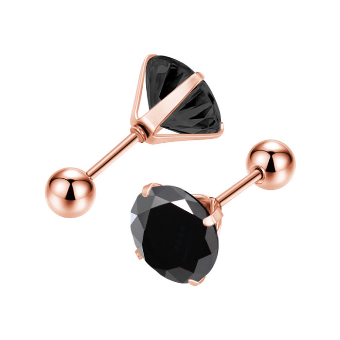 Fashion New Versatile Titanium Steel Round Zircon Press Claw Round Ball Plug 3-8mm Crystal AAA Colorful Hua Zi Earrings