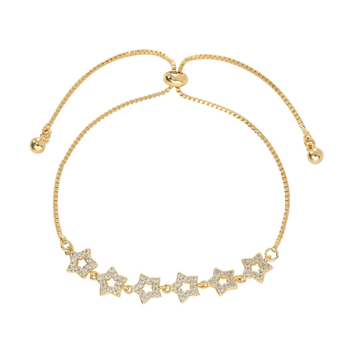 Real Gold Plated Micro Inlaid Zircon Elegant Women's Jewelry High-end Adjustable Five-pointed Star Pull Bracelet Wholesale