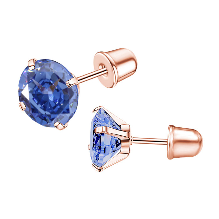 Stainless Steel Fine Needle Four-Claw Setting 5A Zircon Earrings Threaded Ear Bone Studs Classic Versatile AliExpress Cross-Border Model