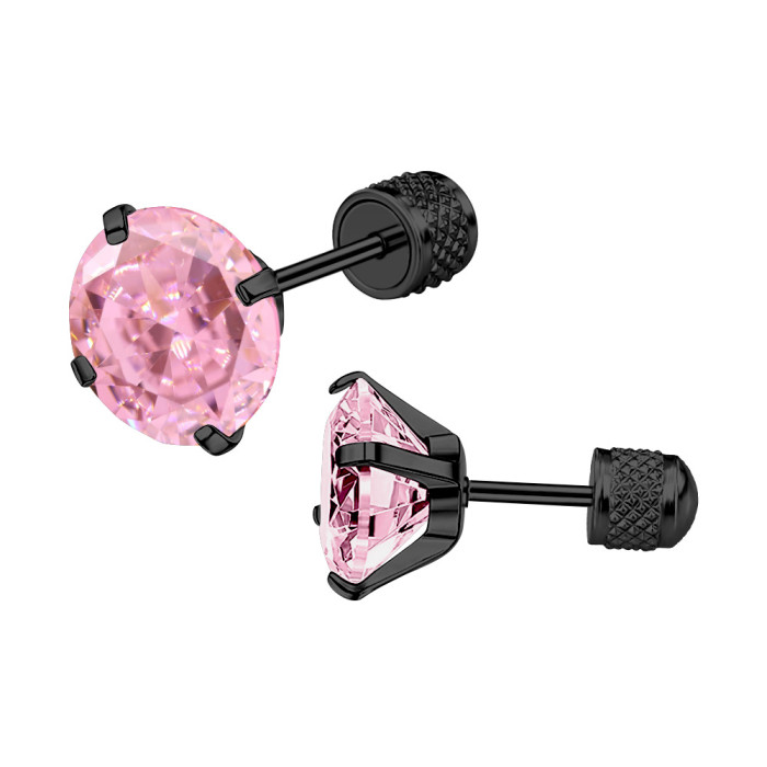 European and American New Style Sparkling Round Zircon Earrings Ear Bone Studs Insertable Threaded Exquisite Carved Pattern Cylinder Ear Back Ear Jewelry