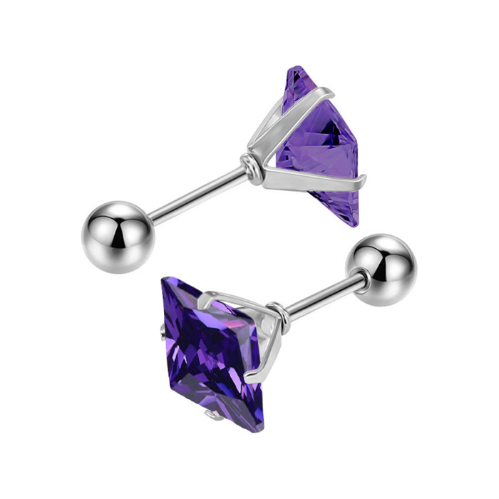 New Stainless Steel Square Zircon Earrings Sleep Without Removing Ear Bone Studs Fine Needle Style Simple Versatile E...