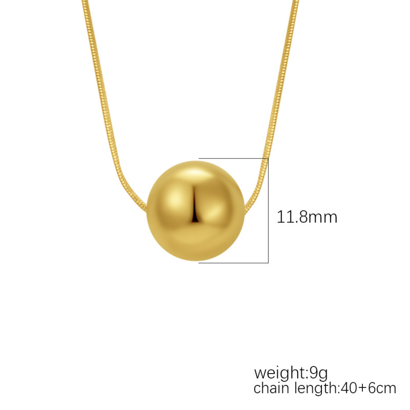 MS Cross-Border Direct Supply Trendy Stainless Steel Bead Necklace for Women, Light Luxury Style, 18K Round Snake Chain, Real Gold Plated 18K Jewelry