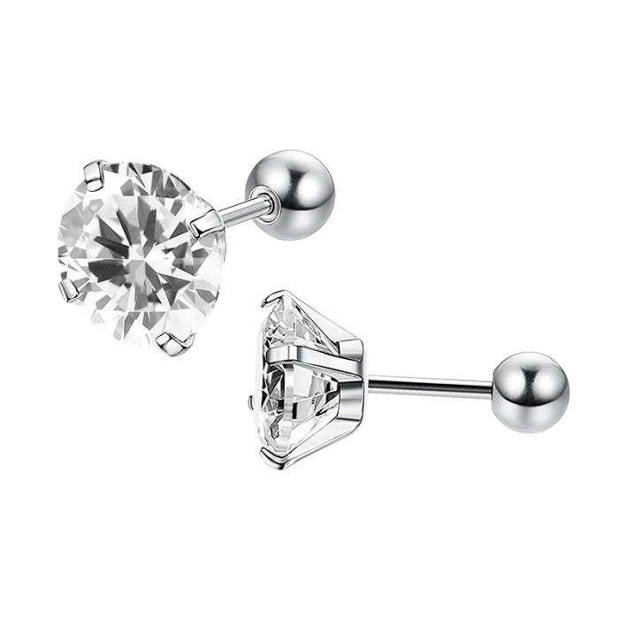 Amazon Cross-Border Exclusive Round AAA Zircon Stainless Steel Earrings Piercing Jewelry Fashion Simple Factory Direct Sale