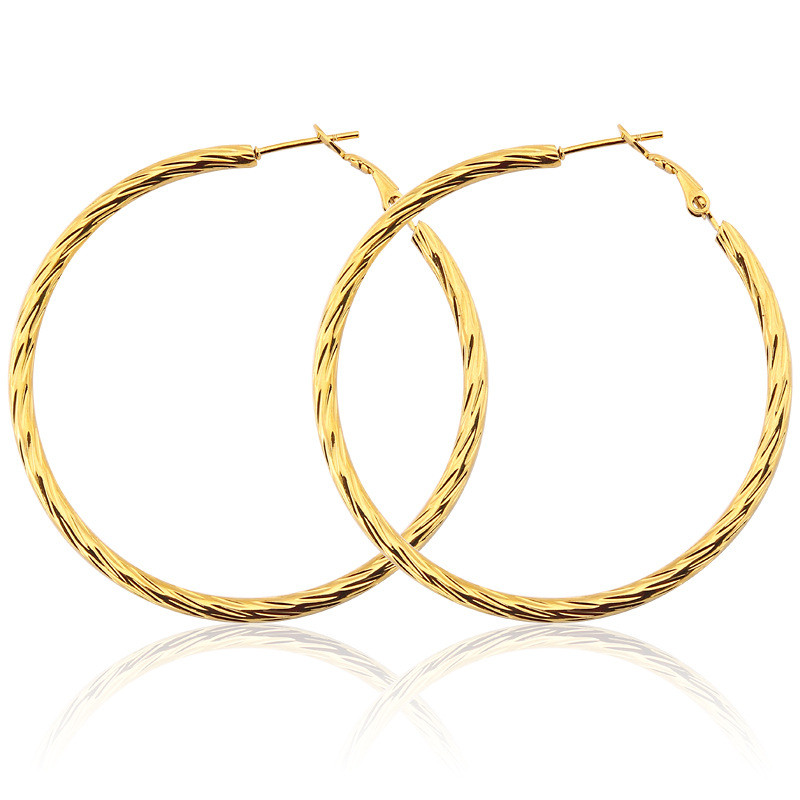 European and American Fashion Titanium Steel Twisted Line Exaggerated Large Hoop Earrings Stainless Steel Round Trendy Nightclub Large Earrings for Women Factory Direct Sale
