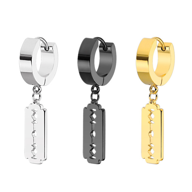 Hip-Hop Punk Personality Fashion Creative Blade Pendant Titanium Steel Ear Clip Flat Earrings Manufacturer Wholesale