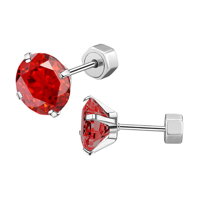 Four-Prong Zircon Ball Stud Earrings Insert Type Titanium Steel Round Stud Earrings Stainless Steel Earrings Wholesal...