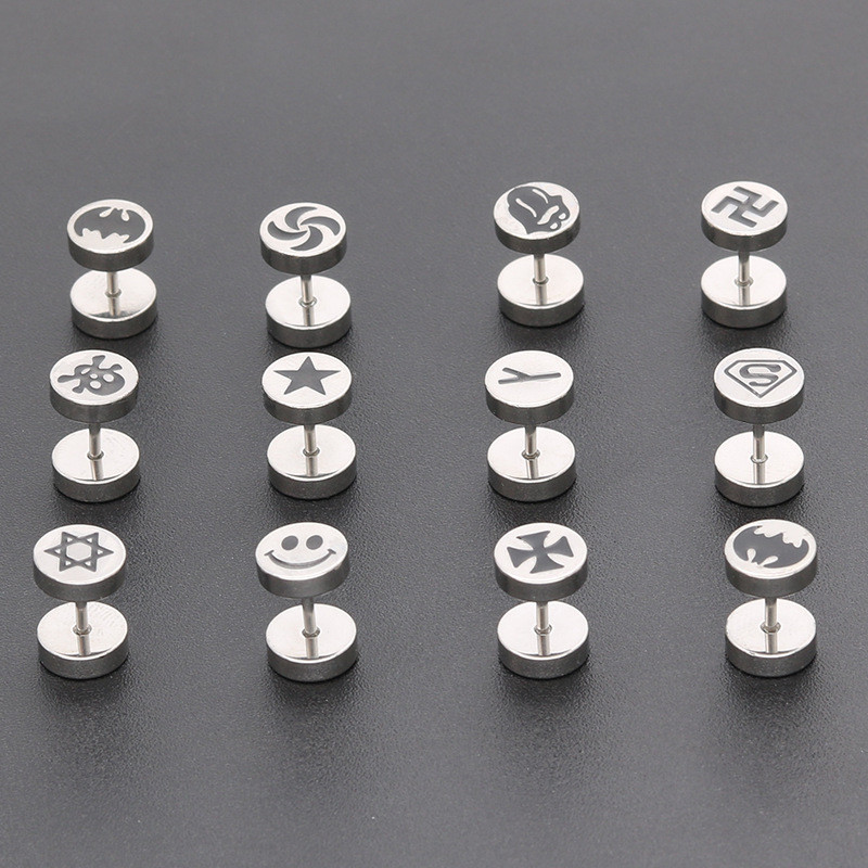 Korean Version Simple Personality Barbell Double-sided Epoxy Earrings Ear Bone Studs Stainless Steel Titanium Steel Piercing Jewelry Factory Direct Sale