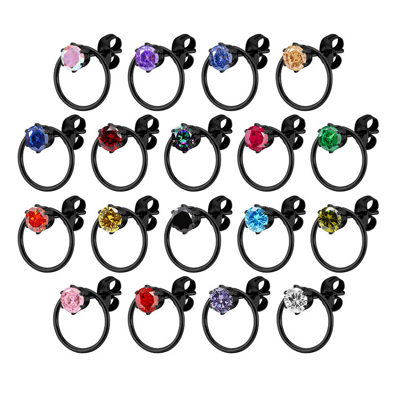 European and American Fashion New Titanium Steel Round Circle Earrings with AAA Transparent Zircon Fine Needle Stud Earrings for Women Wholesale