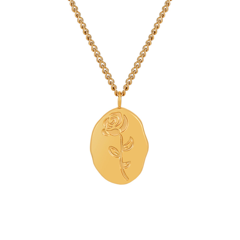 Korean and Japanese Style New Rose Flower Pendant Necklace for Women, Niche Design, Titanium Steel Plated, High-end Clavicle Chain