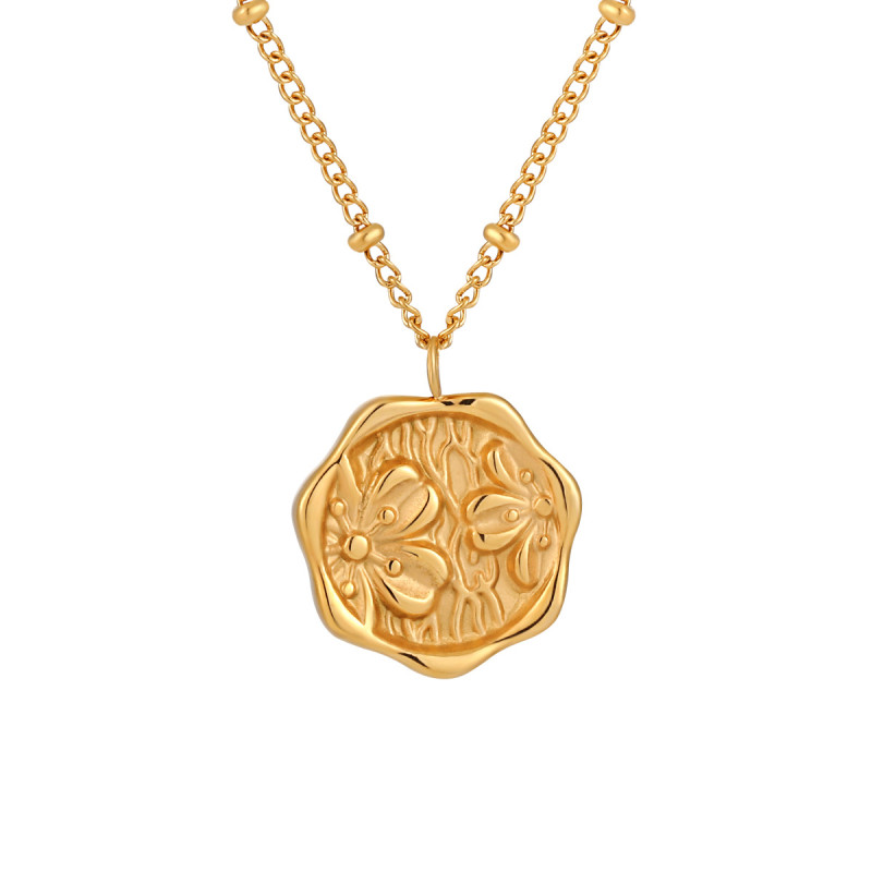 Fashion New Ins Style Simple Niche Design Peach Blossom Necklace for Women, Versatile Thick Gold Plated Collarbone Chain