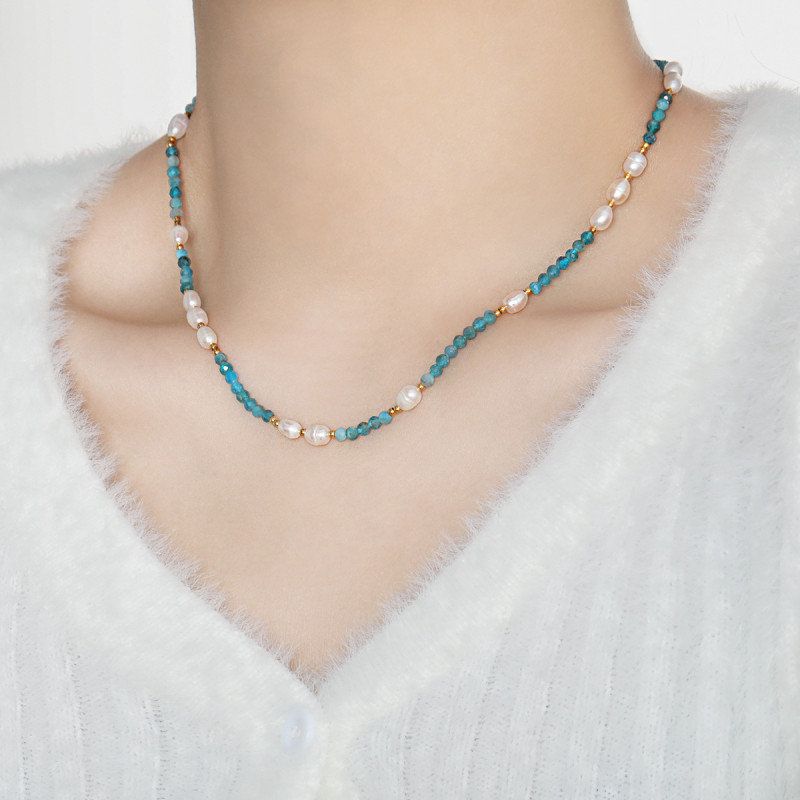 Bohemian Style Retro Palace Non-Fading Natural Stone Freshwater Pearl Titanium Steel Necklace for Women Cross-Border Wholesale Jewelry